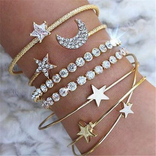 Boho Indian Jewelry Moon Star Bracelet Set