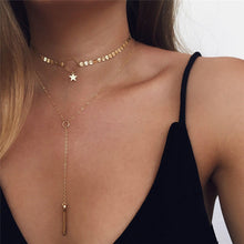 Load image into Gallery viewer, Simple Minimalist Indian Jewelry Star Pendant Necklace Gold Choker Sequins Long Tassel Double Layers Necklace Accessories Women